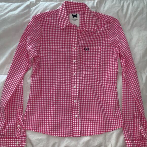 NWOT pink Gilly Hicks cotton Gingham button front shirt Small - Picture 1 of 8